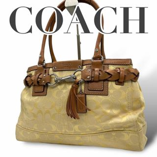 コーチ(COACH)の美品　COACH コーチ　s21 トートバッグ　肩掛け　F13068 黄　茶(トートバッグ)