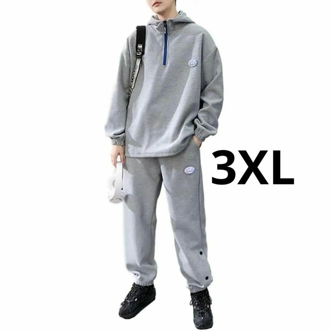 グレー ジャージ セットアップ 3XL おしゃれ ワンポイント ハーフジップ メンズのトップス(スウェット)の商品写真