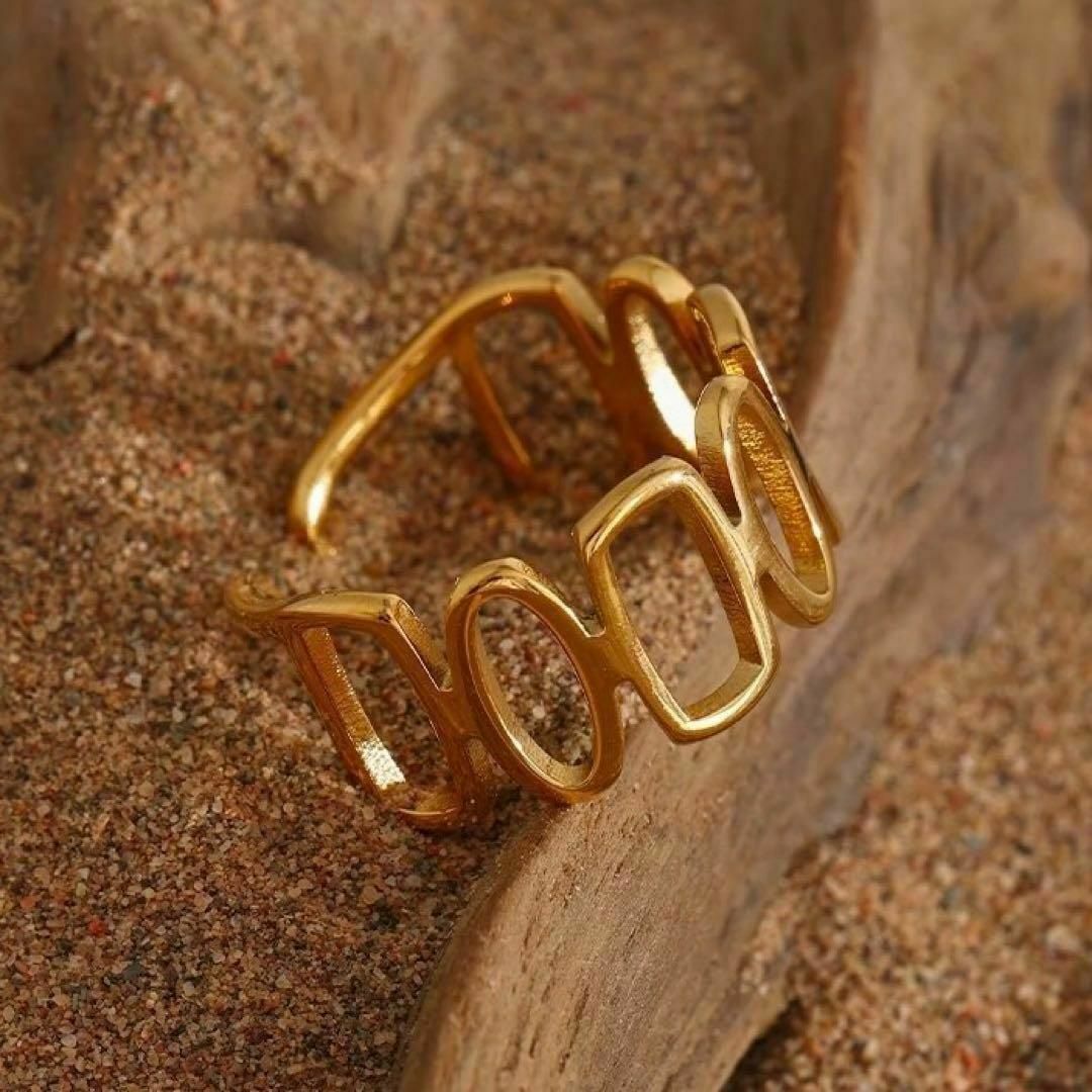 指輪　リング　レディース　ステンレス　ゴールド　金　フリーサイズ　オープン　新品 レディースのアクセサリー(リング(指輪))の商品写真
