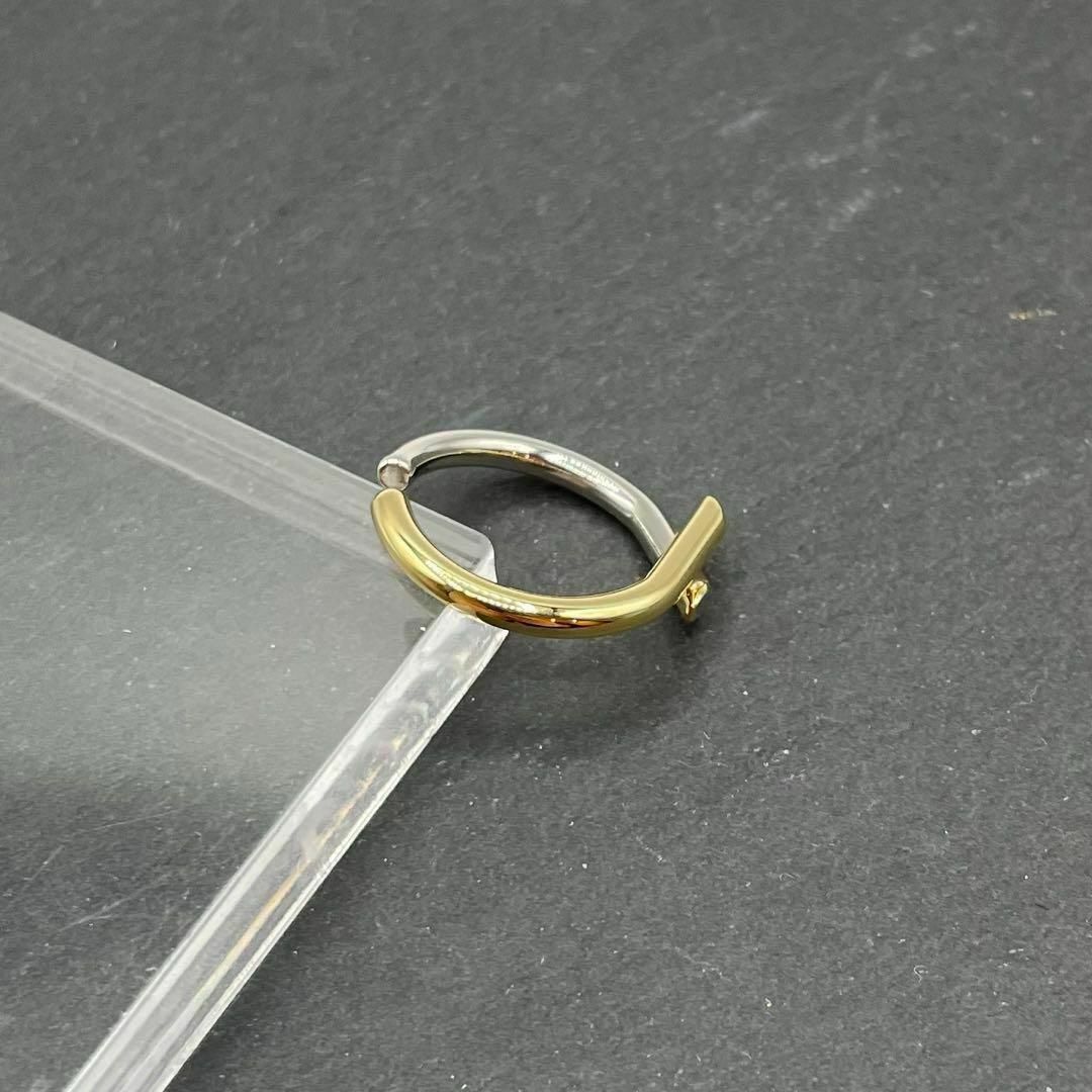 ツートンリング　レディース　指輪　ゴールド×シルバー　シンプル　細め　オシャレ レディースのアクセサリー(リング(指輪))の商品写真