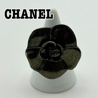 シャネル(CHANEL)の希少 CHANEL カメリア　ココマーク　リング　13号　ブラックシルバー　花(リング(指輪))