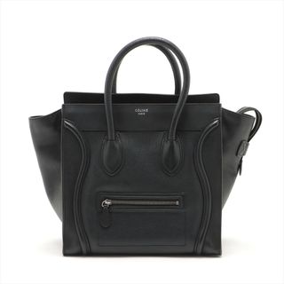 セリーヌ(celine)の美品 セリーヌ ラゲージ ミニ ショッパー レザー ハンドバッグ 肩掛け ショルダー ハンド ブラック 黒 定番 レディース EEE R21-9(ハンドバッグ)