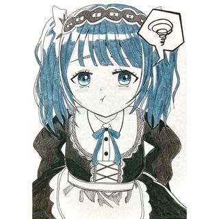 手描きイラスト　女の子　オリジナル　色鉛筆　コピック　メイド　ツインテール(イラスト集/原画集)