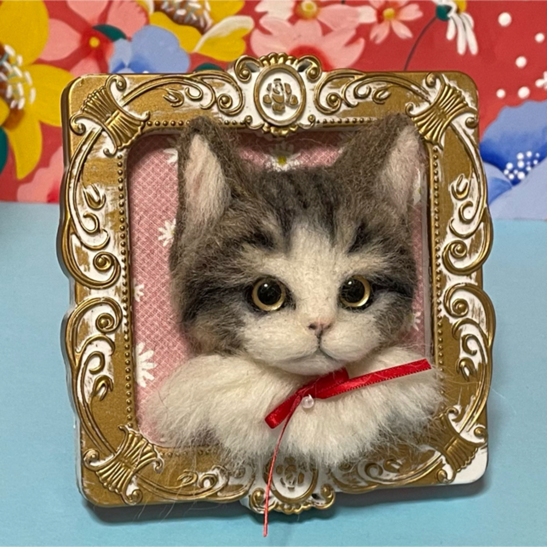 羊毛フェルト　猫スタンド ハンドメイドのぬいぐるみ/人形(ぬいぐるみ)の商品写真