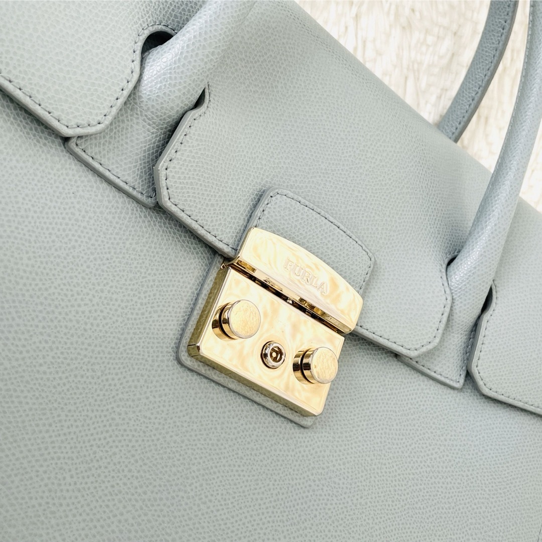 在庫あり送料無料 美品☆FURLA フルラ メトロポリス 2way ハンドバッグ くすみブルー