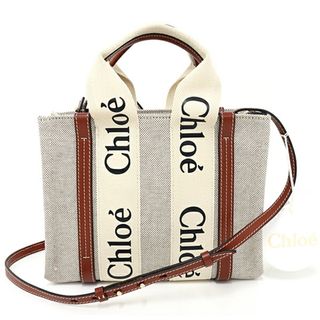 クロエ(Chloe)のクロエ Chloe ウッディスモールトート ハンドバッグ ショルダーバッグ コットン CHC21WS397 ホワイト ブラウン 【中古】Sランク(その他)