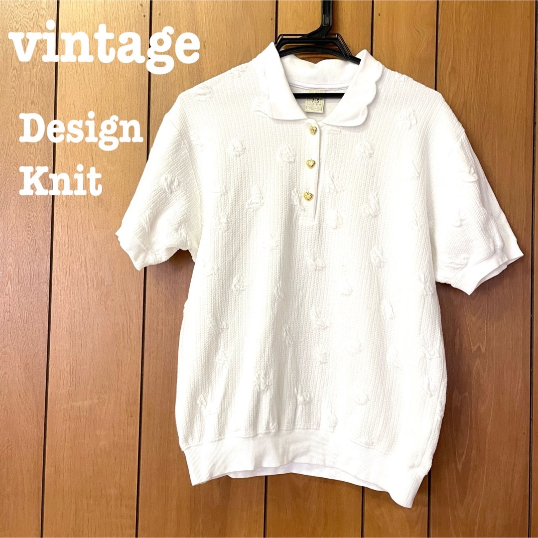 Lochie(ロキエ)の美品【 vintage 】 花柄レトロニット ニットシャツ　ニットポロシャツ レディースのトップス(ポロシャツ)の商品写真