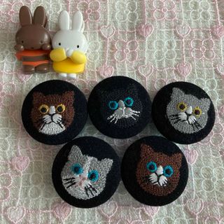 ハンドメイド♡ネコ柄刺繍ヘアゴムセット(ヘアアクセサリー)