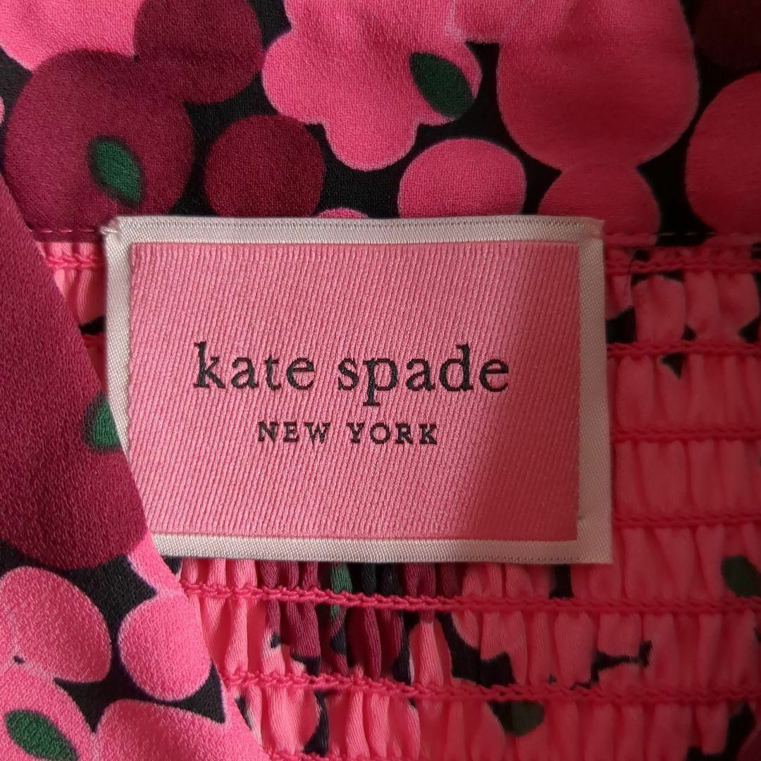 kate spade new york(ケイトスペードニューヨーク)のケイトスペード ワンピース 花柄 フレア ドレープ 長袖 Oサイズ S ピンク レディースのワンピース(ひざ丈ワンピース)の商品写真