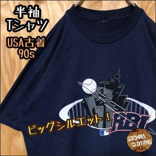 RBI メジャー 野球 ベースボー USA古着 90s 半袖 Tシャツ 紺色(Tシャツ/カットソー(半袖/袖なし))