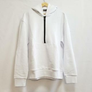 モンクレール(MONCLER)のMONCLER(モンクレール) パーカー サイズL メンズ美品  - 白×黒 長袖/ハーフジップ/プルオーバー(パーカー)