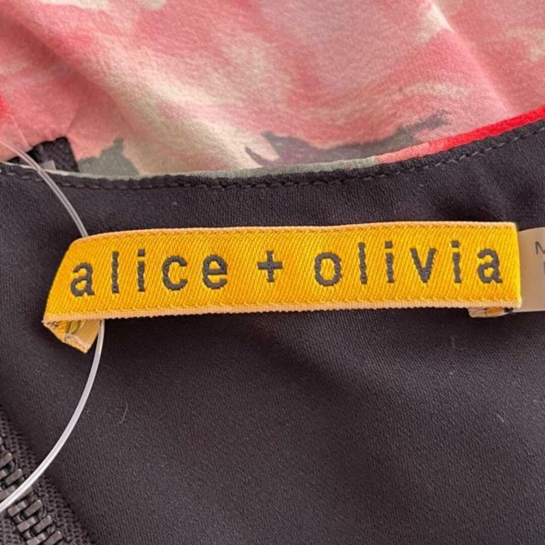 オリジナル商品 alice+olivia(アリスオリビア) ワンピース サイズXS レディース美品 - 黒×ライトピンク×マルチ ワンショルダー/ノースリーブ/ミニ/花柄