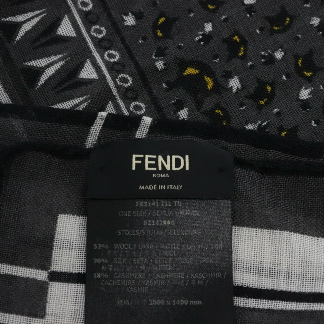 FENDI(フェンディ)のFENDI フェンディ カシミア混 ウールシルク 総柄 大判スカーフ ブラック 62142000 メンズのファッション小物(バンダナ/スカーフ)の商品写真