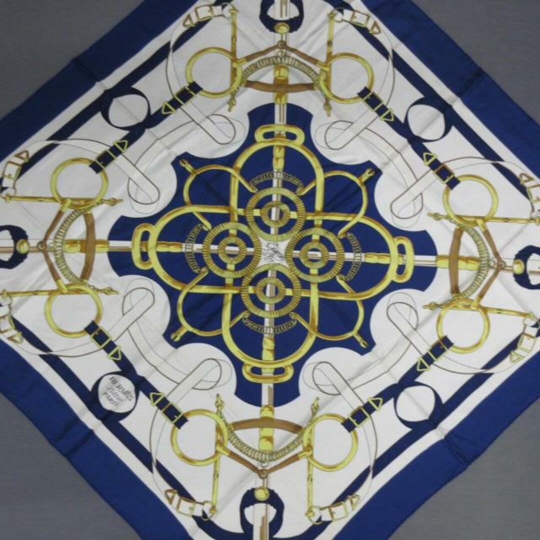 HERMES(エルメス) スカーフ美品 カレ90 ブルー×白×マルチ シルク