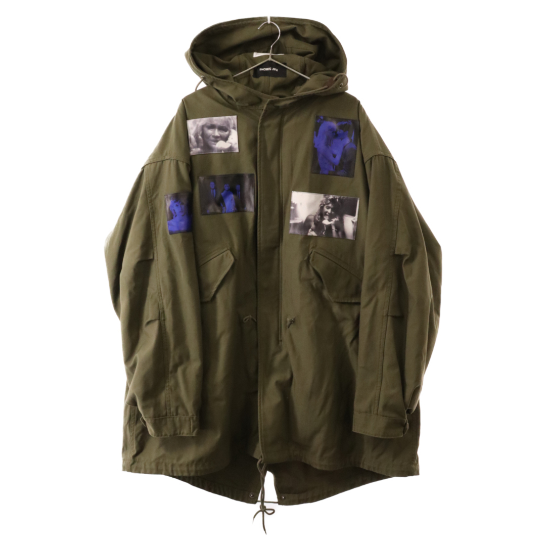 RAF SIMONS(ラフシモンズ)のRAF SIMONS ラフシモンズ 19AW BLUE VELVET MID LENGTH PARKA ブルーベルベット ミッドレングスパーカー 2WAY ボアライナー付き フォトパッチ モッズコート カーキ 192-710B メンズのジャケット/アウター(フライトジャケット)の商品写真