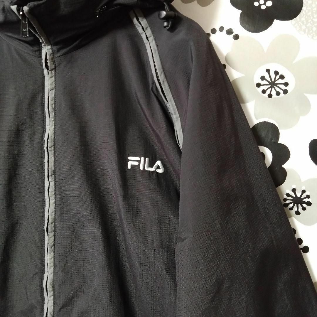 FILA(フィラ)のFILA2ナイロンジャケットXLサイズUS古着フルジップアップブラック メンズのジャケット/アウター(ナイロンジャケット)の商品写真