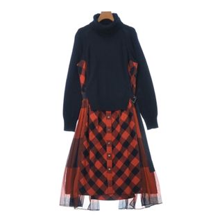 サカイ(sacai)のsacai サカイ ワンピース 2(M位) 赤x紺(チェック) 【古着】【中古】(ひざ丈ワンピース)