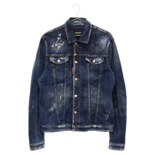 DSQUARED2 ディースクエアード ペイント加工 クラッシュ デニム ジャケット インディゴ S74AM0846 S30342