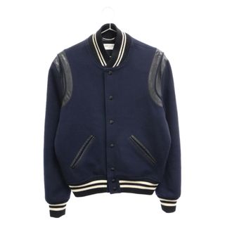 サンローラン(Saint Laurent)のSAINT LAURENT PARIS サンローランパリ 15AW Teddy Jacket テディジャケット ラムレザー切替ブルゾン スタジャン 354718 YYL80 ネイビー(スタジャン)