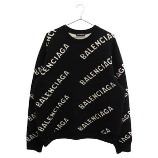 Balenciaga - BALENCIAGA バレンシアガ 18AW ALLOVER LOGO CREWNECK KNIT 555481 L/S総柄ニットセーター メンズ ブラック/ホワイト