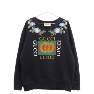 Gucci - GUCCI グッチ 17AW オールドロゴ LOVEDスタッズ フラワー刺繍 クルーネック スウェットトレーナー ブラック 475532 X5U88