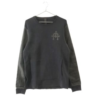 Chrome Hearts - CHROME HEARTS クロムハーツ Y NOT LEATHER SLEEVE CREWNECK クロスパッチ付きレザー切り替えクルーネック ブラック トレーナー