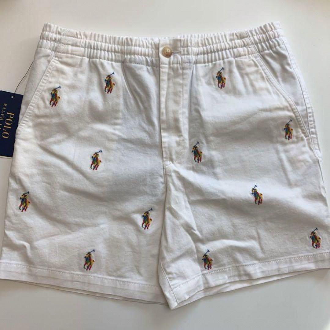 Ralph Lauren(ラルフローレン)の【新品】ラルフローレン ホワイト ポロロゴ ショートパンツ 5 キッズ/ベビー/マタニティのキッズ服男の子用(90cm~)(パンツ/スパッツ)の商品写真