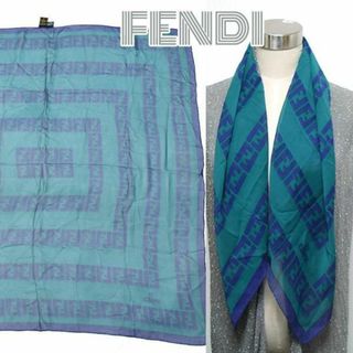 フェンディ(FENDI)のフェンディ■美品　ロゴ×ズッカ柄大判シルクスカーフ ストール 総柄 グリーン(バンダナ/スカーフ)