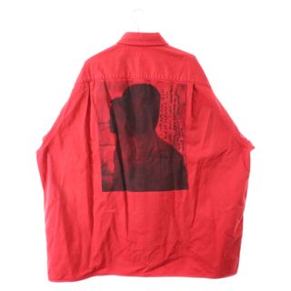 ラフシモンズ(RAF SIMONS)のRAF SIMONS ラフシモンズ 22AW Oversized Denim Shirt With Leather Patch オーバーサイズ デニムシャツ 長袖シャツ レッド 香港限定カラー(シャツ)