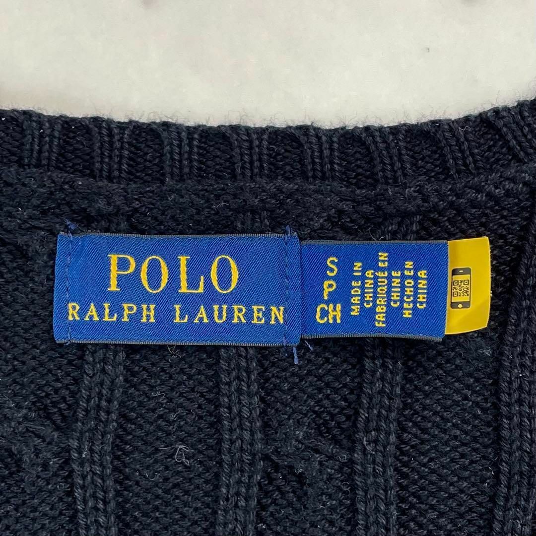 POLO（RALPH LAUREN）(ポロ)の美品♪ポロラルフローレン コットンケーブルニット Vネック ポニー刺繍  黒 レディースのトップス(ニット/セーター)の商品写真