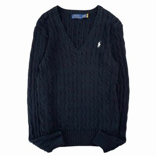 ポロ(POLO（RALPH LAUREN）)の美品♪ポロラルフローレン コットンケーブルニット Vネック ポニー刺繍  黒(ニット/セーター)