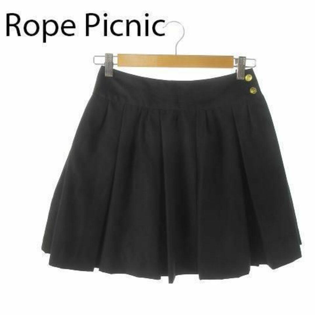 Rope' Picnic(ロペピクニック)のロペピクニック ミニスカート タック 金ボタン 36 黒 211216AO2A レディースのスカート(ミニスカート)の商品写真