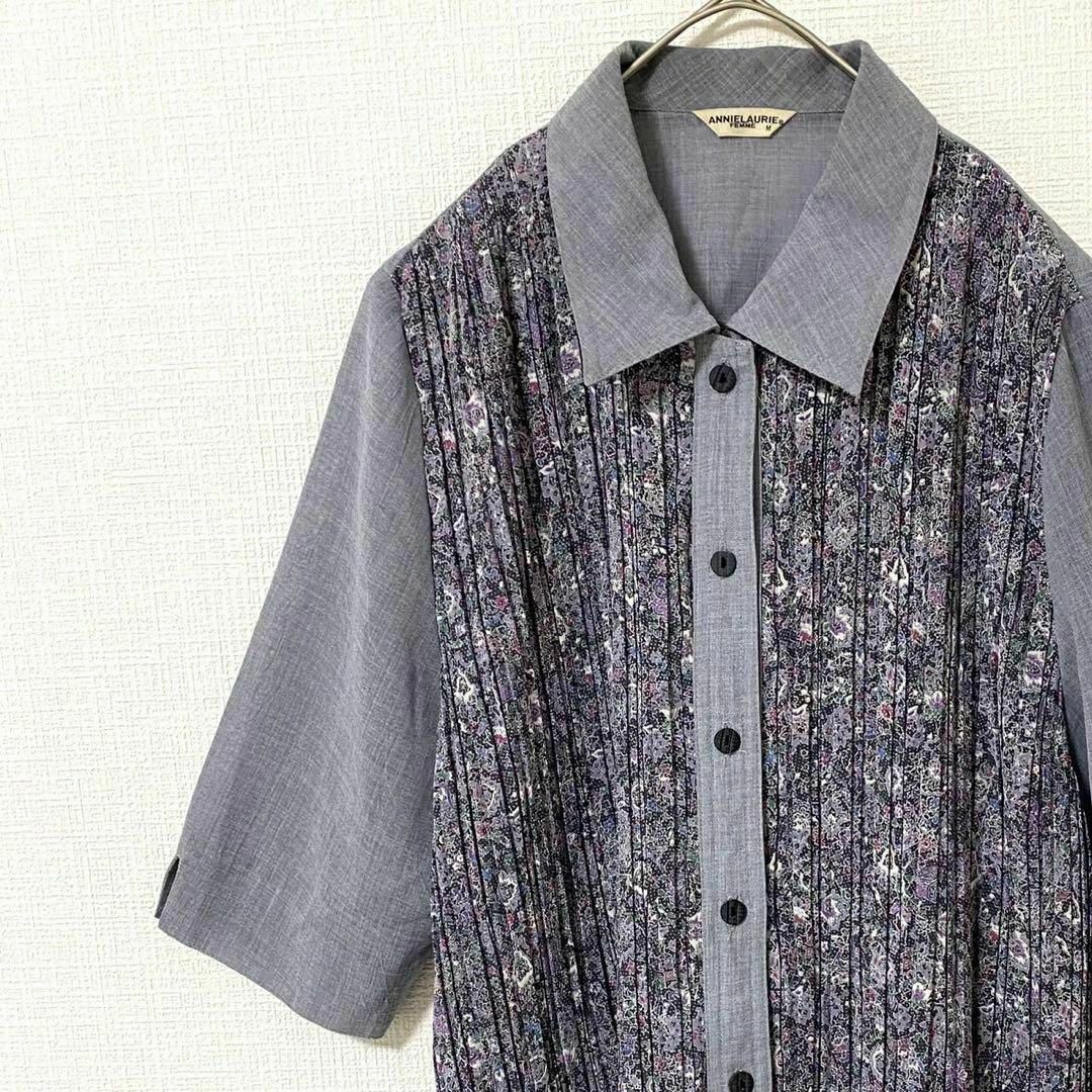 natuRAL vintage(ナチュラルヴィンテージ)のシャツ 半袖 プリーツ 花柄 一点物 M ヴィンテージ 古着 レディースのトップス(シャツ/ブラウス(半袖/袖なし))の商品写真