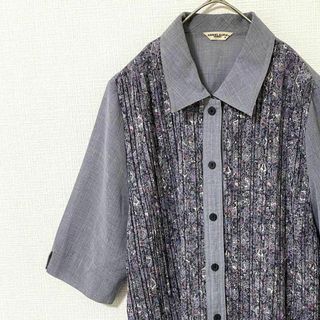 ナチュラルヴィンテージ(natuRAL vintage)のシャツ 半袖 プリーツ 花柄 一点物 M ヴィンテージ 古着(シャツ/ブラウス(半袖/袖なし))