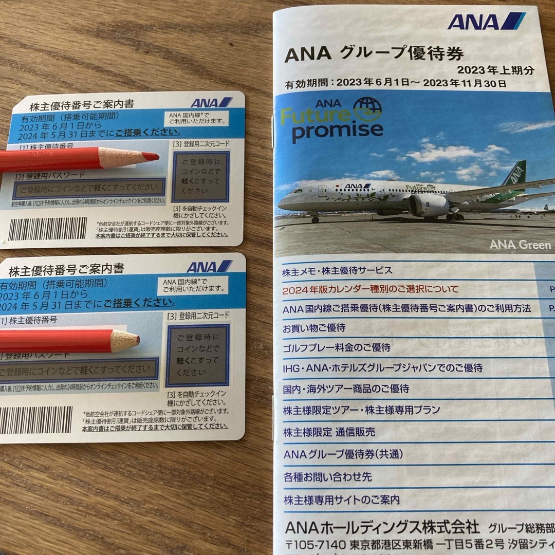 ANA(全日本空輸)(エーエヌエー(ゼンニッポンクウユ))の全日空ANA株主優待券2枚（有効期限2024.5.31） チケットの乗車券/交通券(航空券)の商品写真