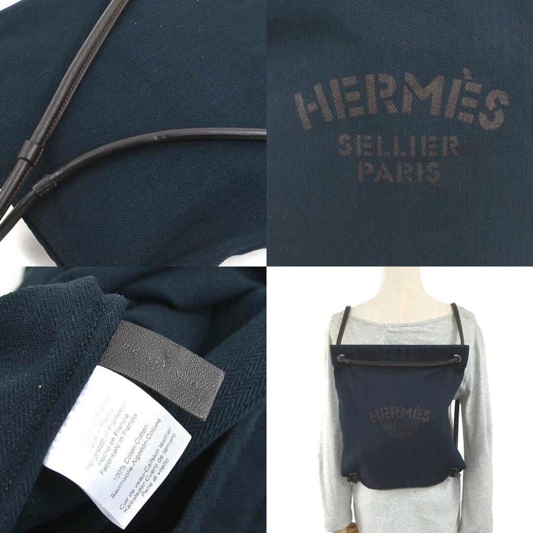 Hermes(エルメス)のエルメス HERMES リュック アリーヌ バックパック キャンバス/レザー ネイビー×ブラウン ユニセックス 送料無料【中古】 99852f レディースのバッグ(リュック/バックパック)の商品写真