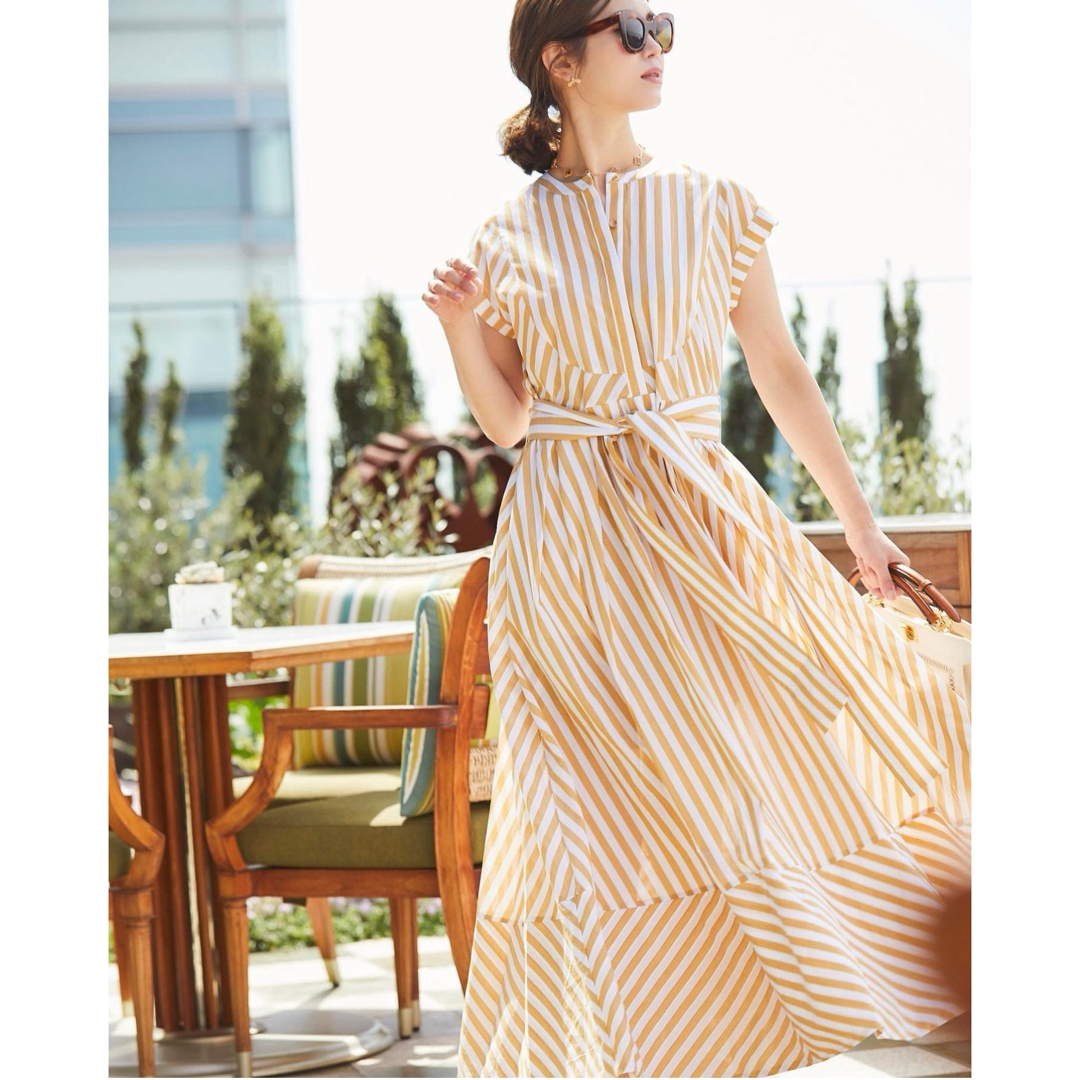 TSURU by Mariko Oikawa(ツルバイマリコオイカワ)のセブンテン/ストライプシャツドレス/yellow/Sサイズ レディースのワンピース(ロングワンピース/マキシワンピース)の商品写真