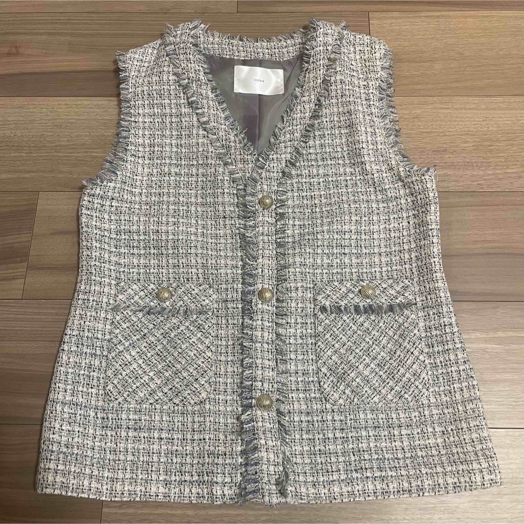 INDEX - 【新品】index ツイード ベスト ジレ ブルーの通販 by INDEX - 【新品】index ツイード ベスト ジレ ブルーの通販 by