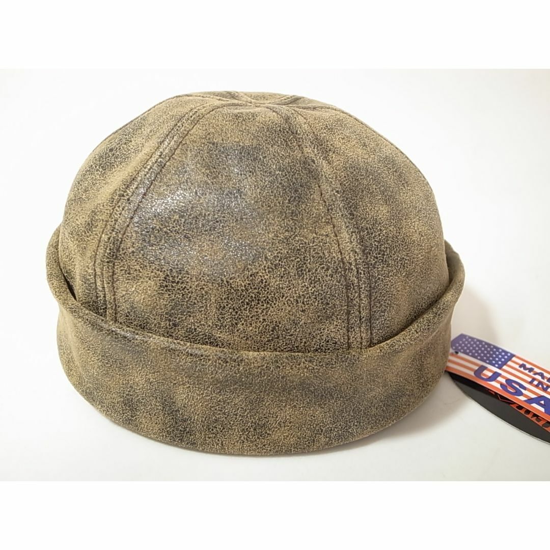 NEW YORK HAT(ニューヨークハット)の米国製Antique Leather Thugビンテージ加工ショートワッチ茶XL メンズの帽子(その他)の商品写真