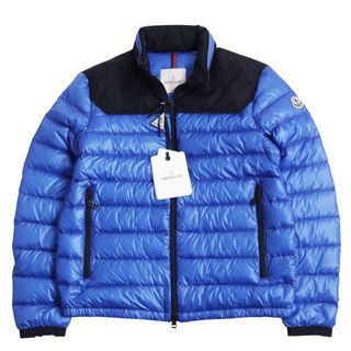 モンクレール(MONCLER)の未使用品 MONCLER モンクレール 2021年製 SILVERE ロゴワッペン付き フーデッド ライトダウンジャケット ブルー ブラック 2 ハンガー付き 正規品 メンズ(ダウンジャケット)