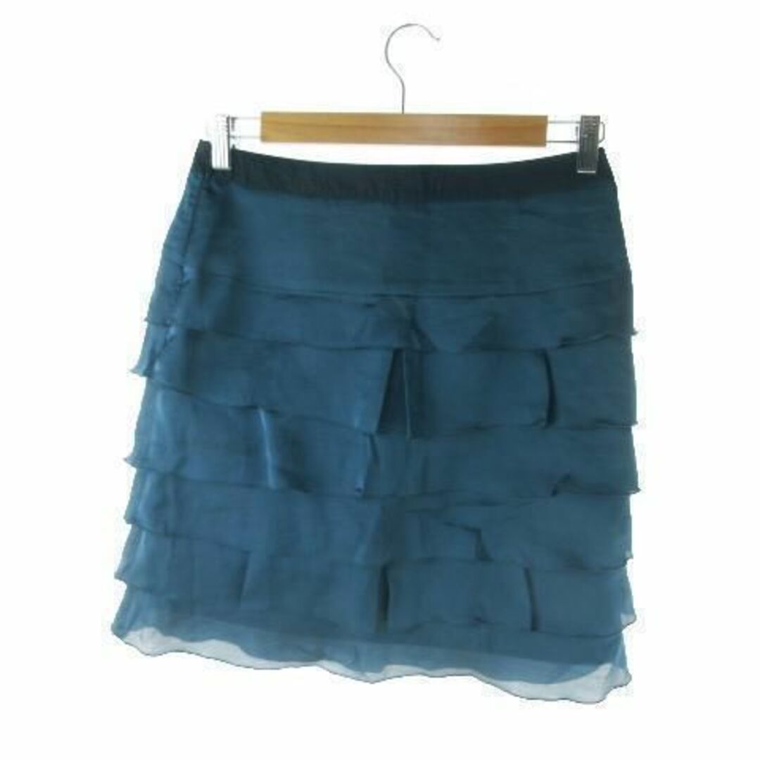 ROSSO(ロッソ)のロッソ スカート ミニ ティアード 38 緑 青 210224YH9A レディースのスカート(ミニスカート)の商品写真
