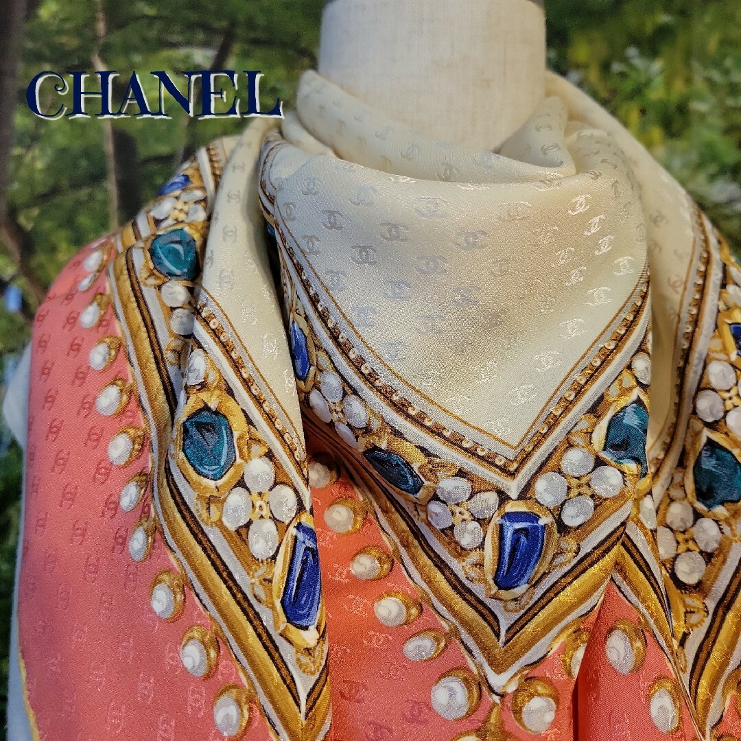シャネル　スカーフ　ヴィンテージ　100%シルク製 CHANEL - レア 稀少 CHANEL シャネル スカーフ シルク 100