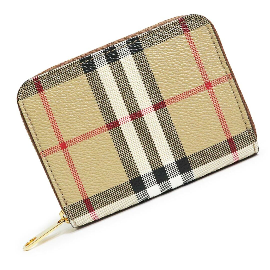 BURBERRY(バーバリー)のバーバリー スモール チェック ジップウォレット ラウンドファスナー コインケース 小銭入れ 財布 コーティングキャンバス カーフスキン レザー ベージュ ブラウン 茶 ゴールド金具 8070600 箱付 BURBERRY（新品・未使用品） レディースのファッション小物(コインケース)の商品写真