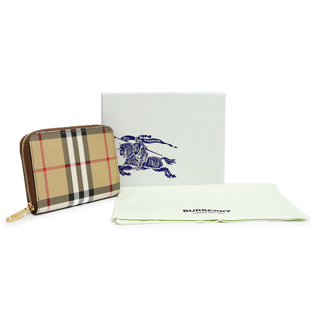 BURBERRY(バーバリー)のバーバリー スモール チェック ジップウォレット ラウンドファスナー コインケース 小銭入れ 財布 コーティングキャンバス カーフスキン レザー ベージュ ブラウン 茶 ゴールド金具 8070600 箱付 BURBERRY（新品・未使用品） レディースのファッション小物(コインケース)の商品写真