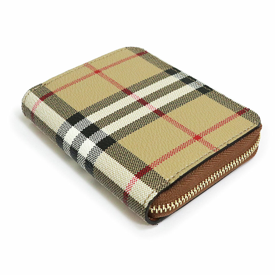 BURBERRY(バーバリー)のバーバリー スモール チェック ジップウォレット ラウンドファスナー コインケース 小銭入れ 財布 コーティングキャンバス カーフスキン レザー ベージュ ブラウン 茶 ゴールド金具 8070600 箱付 BURBERRY（新品・未使用品） レディースのファッション小物(コインケース)の商品写真