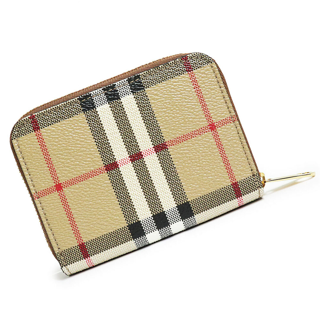 BURBERRY(バーバリー)のバーバリー スモール チェック ジップウォレット ラウンドファスナー コインケース 小銭入れ 財布 コーティングキャンバス カーフスキン レザー ベージュ ブラウン 茶 ゴールド金具 8070600 箱付 BURBERRY（新品・未使用品） レディースのファッション小物(コインケース)の商品写真