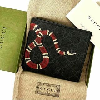 Gucci - ✨美品✨　グッチ　折り財布　スネーク　GGスプリーム ブラック　af7