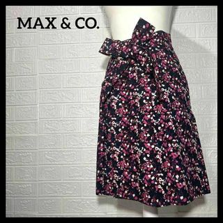 マックスアンドコー(Max & Co.)の新品　定価3.3万　Max&Co 花柄　タック　スカート　リボン　モテ服　夏服(ひざ丈スカート)