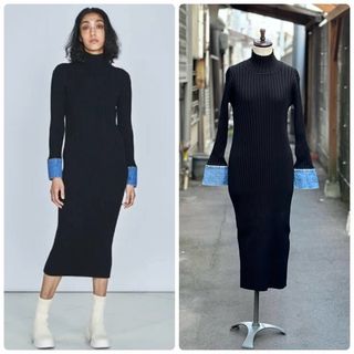 ダブルスタンダードクロージング(DOUBLE STANDARD CLOTHING)の22aw ダブルスタンダードクロージング デニム ドッキング ニット ワンピース(ロングワンピース/マキシワンピース)