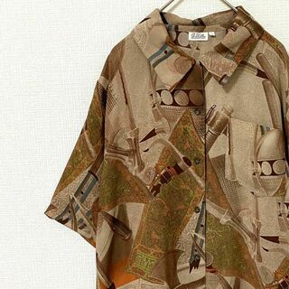ナチュラルヴィンテージ(natuRAL vintage)のシャツ 半袖 アート 総柄 M相当 一点物 ヴィンテージ M(シャツ)